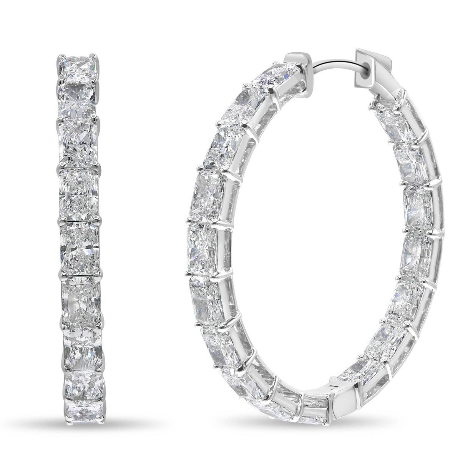 Large Radiant Cut Diamond Hoops