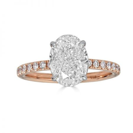 Oval Diamond Engagement Ring with Rose Gold Diamond Band