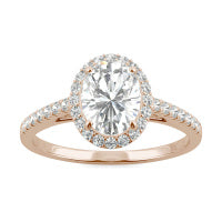 Oval Diamond Engagement Ring with Micro Pave Diamond Halo and Band