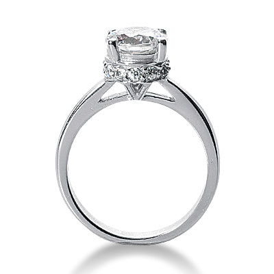 Diamond Solitaire Engagement Ring in Four Prong Platinum Setting with Pavee basket