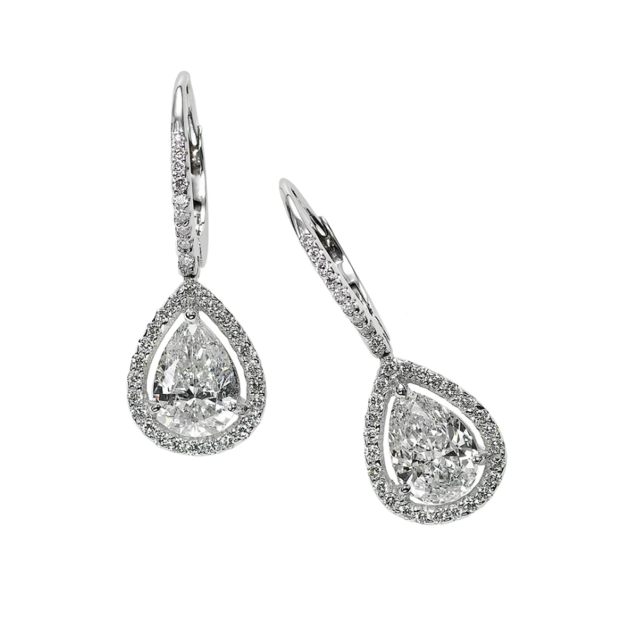 Platinum and Diamond Pear-Shaped Drop Earrings