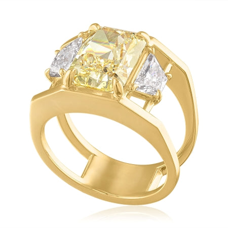 Yellow Diamond Engagement Ring with Trapezoid Diamonds